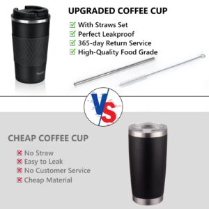 Coffee Mug, Coffee Tumblers with Straws and Straw Brushes, Travel Coffee Mug with Leakproof Lids for Keeping Hot and Cold Water Coffee and Tea,Travel Cups In Travel Office Camping (Navy Blue, 17OZ)