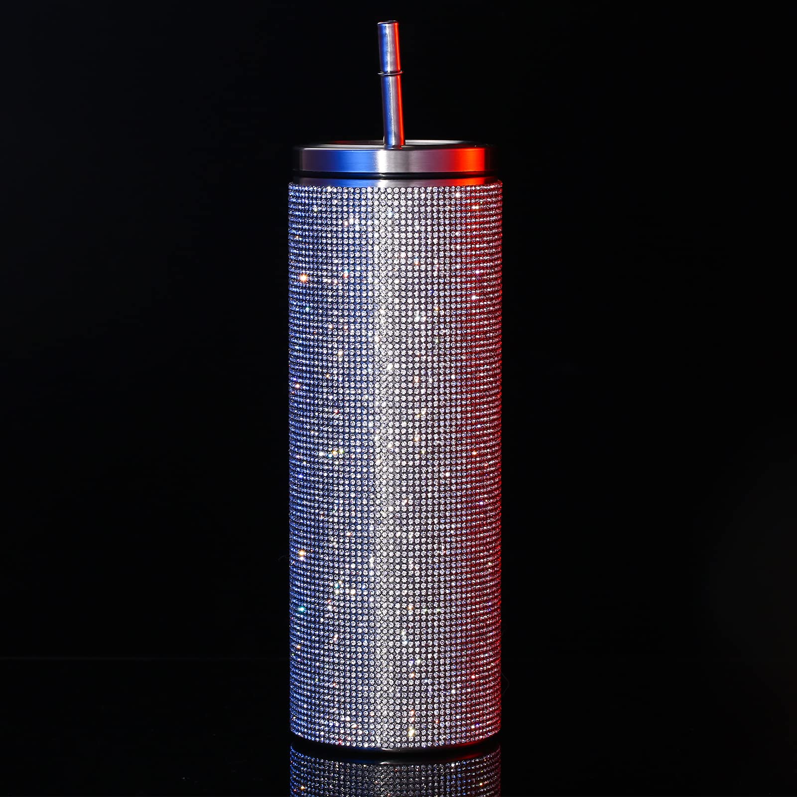 Glitter Water Bottles Diamond Bling Cup 20oz Rhinestone Stainless Steel Water Bottle Insulated Cups with Straws Christmas Water Bottle with Cup Brushes 6 Pcs Straw Brushes for Women (Silver)
