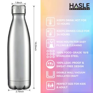 HASLE OUTFITTERS 17oz Stainless Steel Water Bottles, Vacuum Insulated Water Bottles Double Walled Reusable Metal Sports Water Bottles Keep Drinks Hot and Cold, Stainless, 1Pack