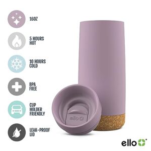 Ello Cole 16oz Vacuum Insulated Travel Coffee Mug with Leak-Proof Slider Lid and Built-in Coaster, Keeps Hot for 5 Hours, Perfect for Coffee or Tea, BPA-Free Tumbler, Mauve