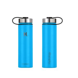 H2 Hydrology Water Bottle - 18 oz, 22 oz, 32 oz, 40 oz, or 64 oz with 3 LIDS Double Wall Vacuum Insulated Stainless Steel Wide Mouth Sports Hot & Cold Thermos (22 oz, Pacific Blue)