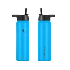 H2 Hydrology Water Bottle - 18 oz, 22 oz, 32 oz, 40 oz, or 64 oz with 3 LIDS Double Wall Vacuum Insulated Stainless Steel Wide Mouth Sports Hot & Cold Thermos (22 oz, Pacific Blue)