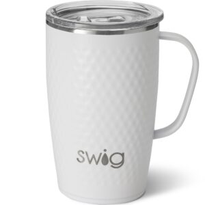 swig 18oz travel mug, insulated tumbler with handle and lid, cup holder friendly, dishwasher safe, stainless steel insulated coffee mug with lid and handle (golf)