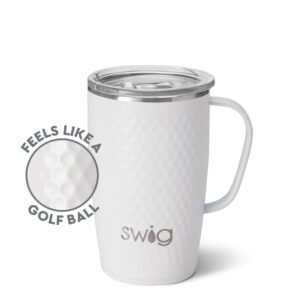 Swig 18oz Travel Mug, Insulated Tumbler with Handle and Lid, Cup Holder Friendly, Dishwasher Safe, Stainless Steel Insulated Coffee Mug with Lid and Handle (Golf)