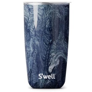 s'well stainless steel tumbler with slide-open lid, 18oz, azurite marble, triple layered vacuum insulated containers keeps drinks cold for 12 hours and hot for 4, bpa free