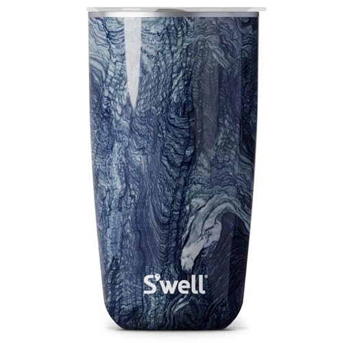 S'well Stainless Steel Tumbler with Slide-Open Lid, 18oz, Azurite Marble, Triple Layered Vacuum Insulated Containers Keeps Drinks Cold for 12 Hours and Hot for 4, BPA Free