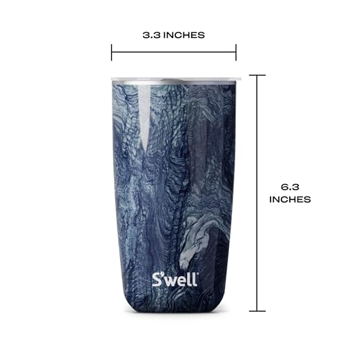 S'well Stainless Steel Tumbler with Slide-Open Lid, 18oz, Azurite Marble, Triple Layered Vacuum Insulated Containers Keeps Drinks Cold for 12 Hours and Hot for 4, BPA Free