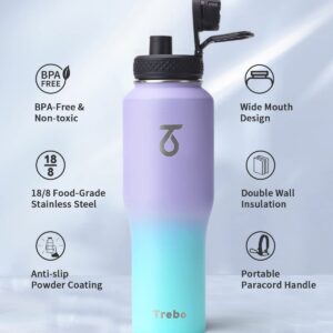Trebo 32oz Insulated Water Bottle that Fits in Cup Holder, Stainless Steel Double Wall Tumbler Bottles with Paracord Handle, Flask with Straw Spout Lids, Keep Cold for 48 Hrs/Hot 24 Hrs,Cotton Candy