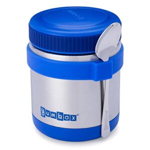 yumbox zuppa 14 oz triple insulated stainless steel food jar, leakproof kids thermos food jar, removable utensil band and spoon, easy grip, stays hot 6 hours or cold for 12 hours, (neptune blue)