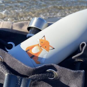 smållo | Water Bottle with Cute Fox Design | Stainless Steel | Double Wall Insulated | Grey | 17oz