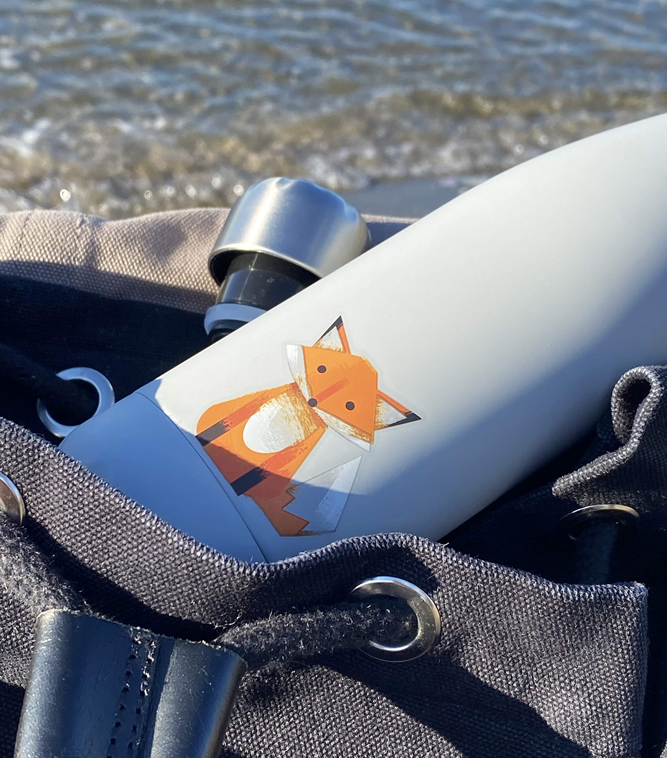 smållo | Water Bottle with Cute Fox Design | Stainless Steel | Double Wall Insulated | Grey | 17oz