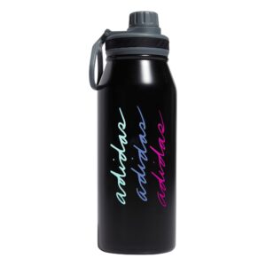 adidas unisex 1 liter (32 oz) metal water bottle, black/pulse mint green/blue fusion, one size