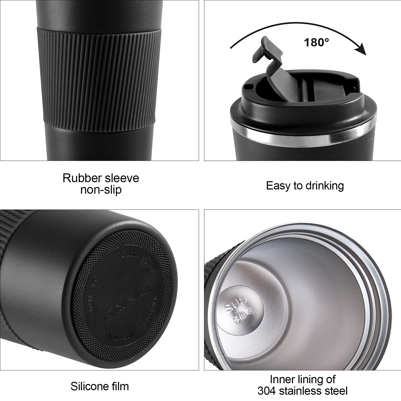 Travel Coffee Mug Spill Proof, Vacuum Insulated Coffee Mug 17oz Stainless Steel Travel Mug Double Wall Leak-Proof Reusable Coffee Tumbler for Keep Hot/Ice Coffee, Tea, and Beer