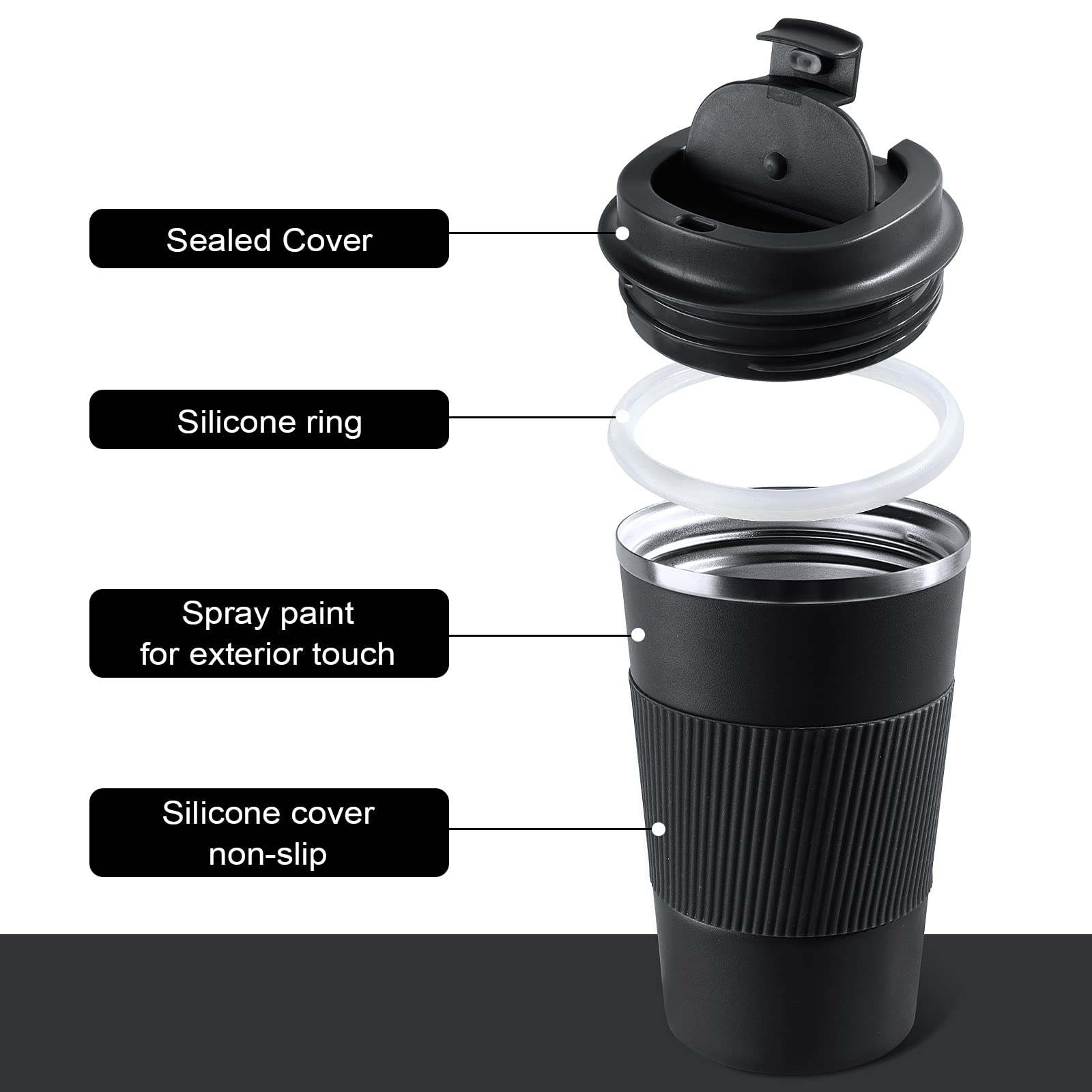 Travel Coffee Mug Spill Proof, Vacuum Insulated Coffee Mug 17oz Stainless Steel Travel Mug Double Wall Leak-Proof Reusable Coffee Tumbler for Keep Hot/Ice Coffee, Tea, and Beer