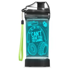 yuandian can't hear you i'm gaming water bottle, headphone 7 color lights 3d light up drinking cups gifts for gamers boys, bpa free & leak proof flip top lid & easy clean & carry handle, 14oz/400ml