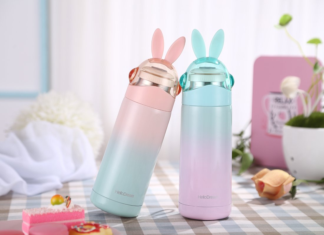 Cute Rabbit Kids Insulation Bottle-Stainless Steel Thermoses,Leak-proof Travel Coffee Mug,Durable Tumbler for Baby Hot Water 12 Ounce