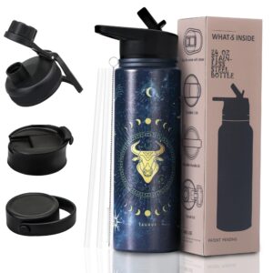 jodyla 24 oz zodiacwater bottles with lids and straw double wall vacuum insulated mug stainless steel cup fit travel outdoor water bottles birthday gift for women (24oz,taurus)