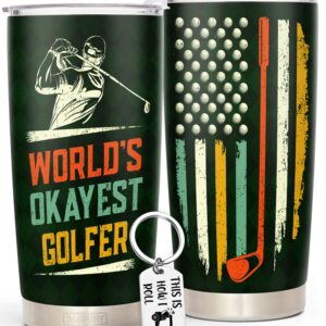 365FURY Golf Gifts For Men, Dad - Christmas, Fathers Day Golf Gifts For Men, Dad - Worlds Okayest Golfer 20oz Tumbler & Keychain - Golf Gag Gifts Accessories For Men Golfers, Funny Birthday Golf Gifts