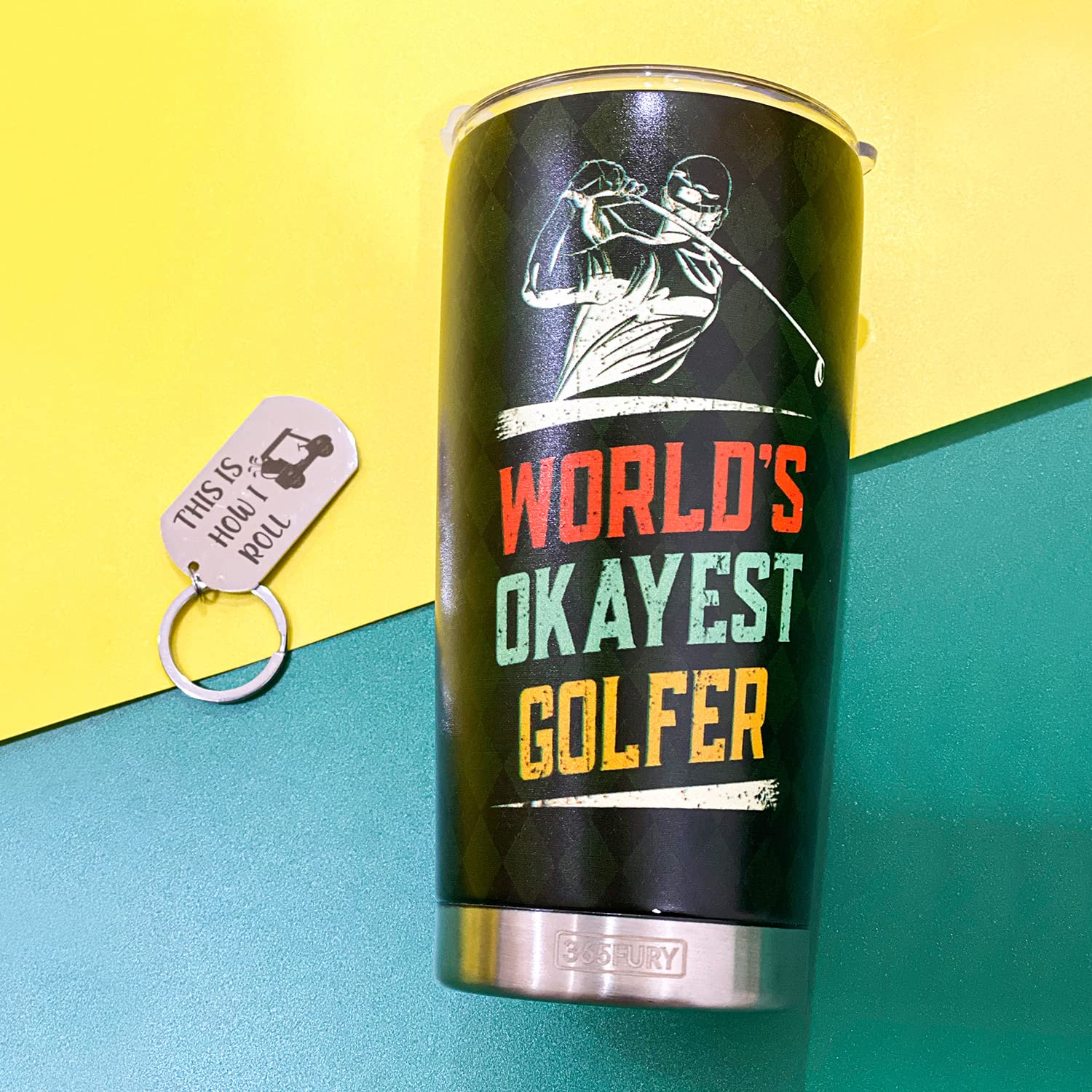 365FURY Golf Gifts For Men, Dad - Christmas, Fathers Day Golf Gifts For Men, Dad - Worlds Okayest Golfer 20oz Tumbler & Keychain - Golf Gag Gifts Accessories For Men Golfers, Funny Birthday Golf Gifts