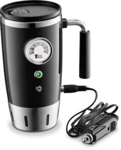tech tools heated car travel mug - keeps your bevrege hot - retro style - stainless steel 12 volts (black)