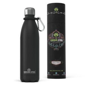 stainless steel water bottle – 25 oz vacuum insulated double wall with screw lid/leak proof thermal travel sports flask coffee canteen - 25 oz, black