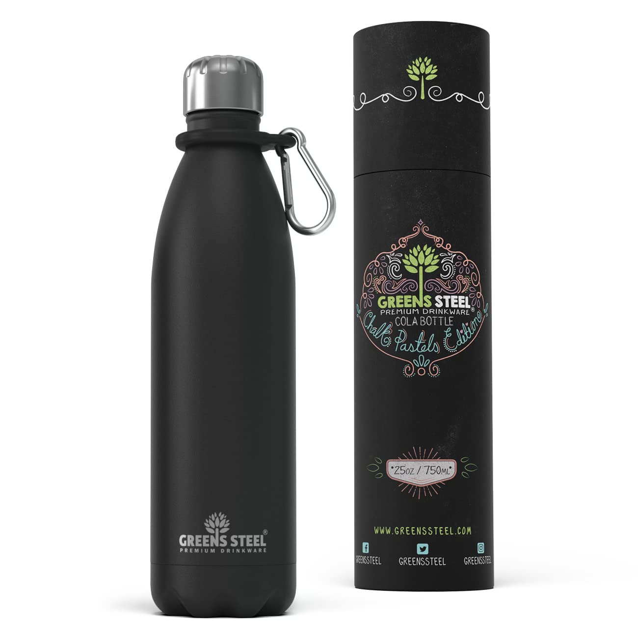 Stainless Steel Water Bottle – 25 oz Vacuum Insulated Double Wall with Screw Lid/Leak Proof Thermal Travel Sports Flask Coffee Canteen - 25 oz, Black