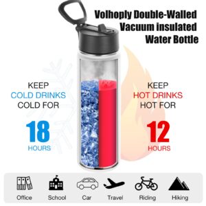 Volhoply Insulated Water Bottles with Straw Bulk 8 Pack, 22 oz Stainless Steel Sports Bottle with Handle Lid,Metal Travel Water Thermos with Wide Mouth, Reusable Cold Water Flask for Bike(White,8 Set)