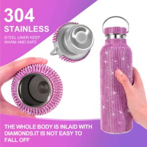 INSTOME Sparkling Diamond Water Bottle,17oz Bling Water Bottle with Chain,Bling Water Bottle Rhinestone,Rhinestone Glitter Water Bottle for Women Girl