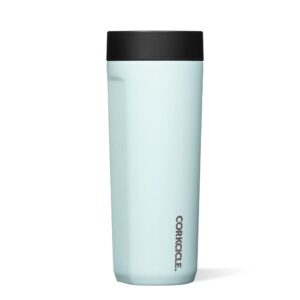 corkcicle commuter cup insulated stainless steel spill proof travel coffee mug keeps beverages cold for 9 hours and hot for 3 hours, gloss powder blue, 17 oz 1 count (pack of 1)