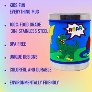 F-32 12 Oz Kids Stainless Steel Mug With Slider Closure Lid - Eco-Friendly - BPA Free Signature Collection (Dinosaur Blue)