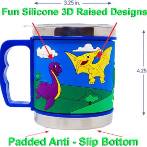 F-32 12 Oz Kids Stainless Steel Mug With Slider Closure Lid - Eco-Friendly - BPA Free Signature Collection (Dinosaur Blue)