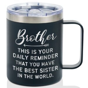 onebttl brother gifts from sister, stainless steel travel coffee mug 12oz funny gift idea for the best brother for christmas, birthday, insulated travel mug - reminder
