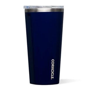 corkcicle classic triple insulated coffee mug with lid, gloss midnight navy, 24 oz – stainless steel travel tumbler keeps beverages cold 9+hrs, hot 3hrs – cupholder friendly travel coffee tumblee