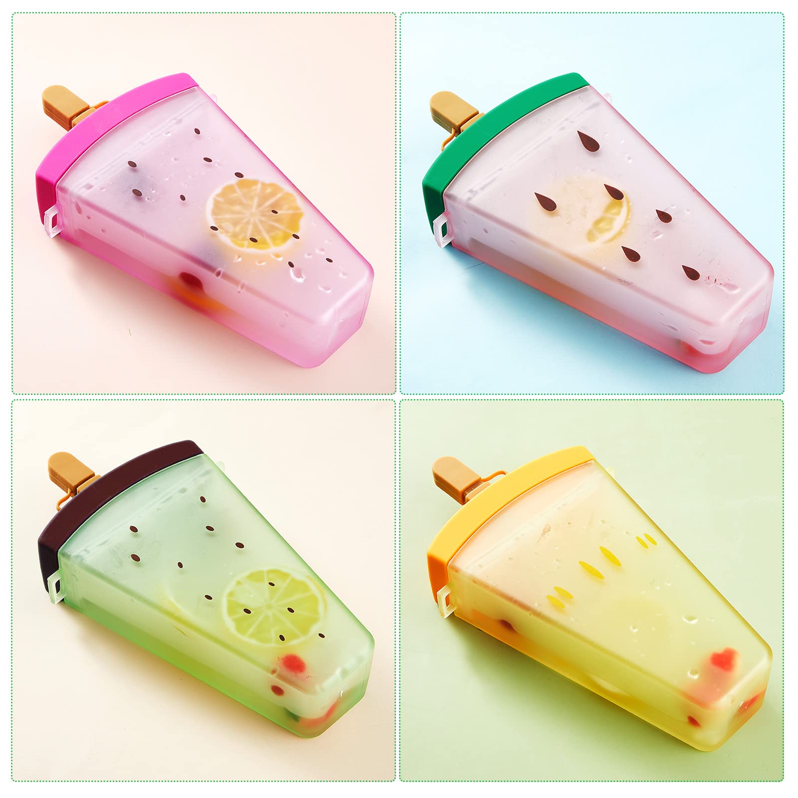 4 Pieces Cute Ice Cream Water Bottles with Strap Kawaii Camera Shaped Drinking Purse Ice Bar Transparent Jug Cup for Camping Sports Shopping Kids(Chic Style)