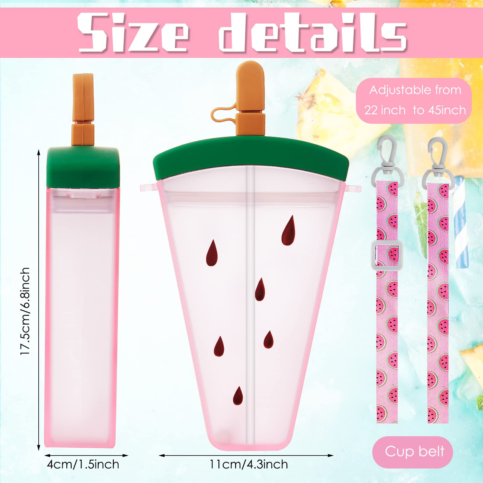 4 Pieces Cute Ice Cream Water Bottles with Strap Kawaii Camera Shaped Drinking Purse Ice Bar Transparent Jug Cup for Camping Sports Shopping Kids(Chic Style)