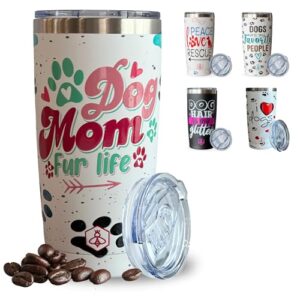 biddlebee dog mom gifts for women dog mom travel coffee mug w/slider lid | 20oz spill proof insulated cup | dog lovers gifts for women | gifts for dog lovers, dog owner, fur mama