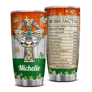 wassmin personalized st patricks day tumbler irish fact celtic cross jewelry drawing stainless steel tumbler 20 oz 30 oz with lid travel mug saint paddy's day gifts for irish women men family friends