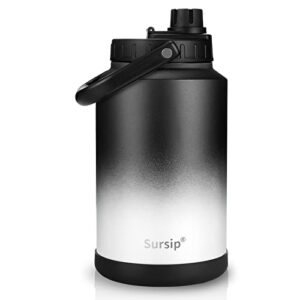 sursip 128oz vacuum insulated jug-one gallon double-walled 18/8 food-grade stainless steel, hot/cold perfect for travel, camping, sports, outdoor, and driving(black to white)