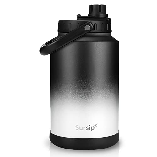 Sursip 128oz Vacuum Insulated Jug-One Gallon Double-Walled 18/8 Food-grade Stainless Steel, Hot/Cold Perfect for Travel, Camping, Sports, Outdoor, and Driving(Black to White)