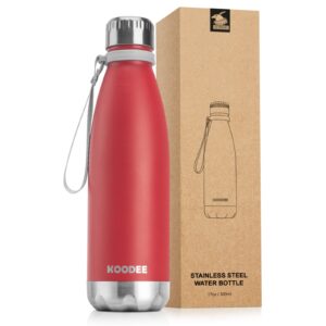 koodee 17 oz stainless steel water bottle-double wall vacuum insulated sports water bottle for girls，cola shape leak proof sports flask (canyon red)