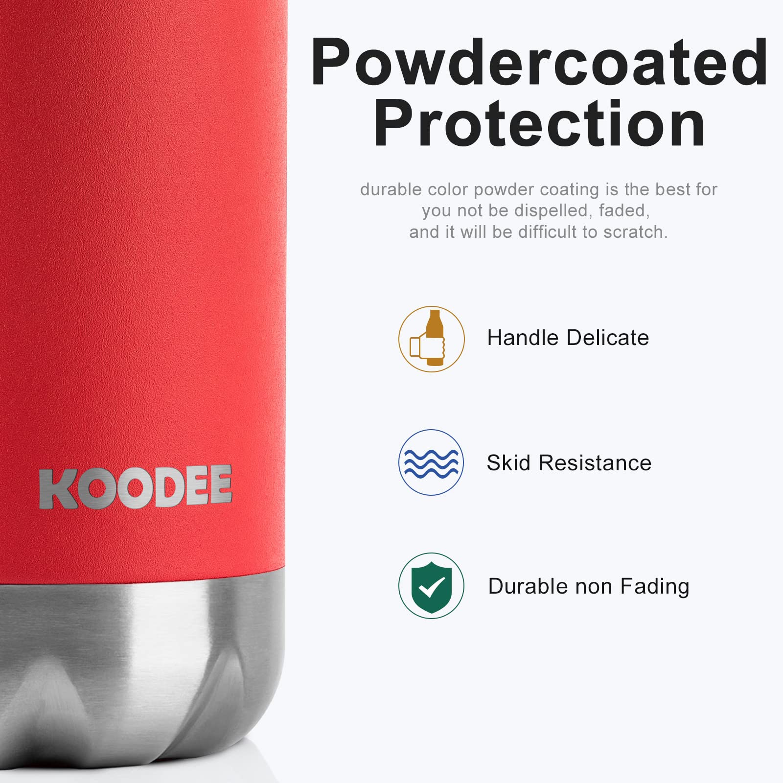 koodee 17 oz Stainless Steel Water Bottle-Double Wall Vacuum Insulated Sports Water Bottle for Girls，Cola Shape Leak Proof Sports Flask (Canyon Red)