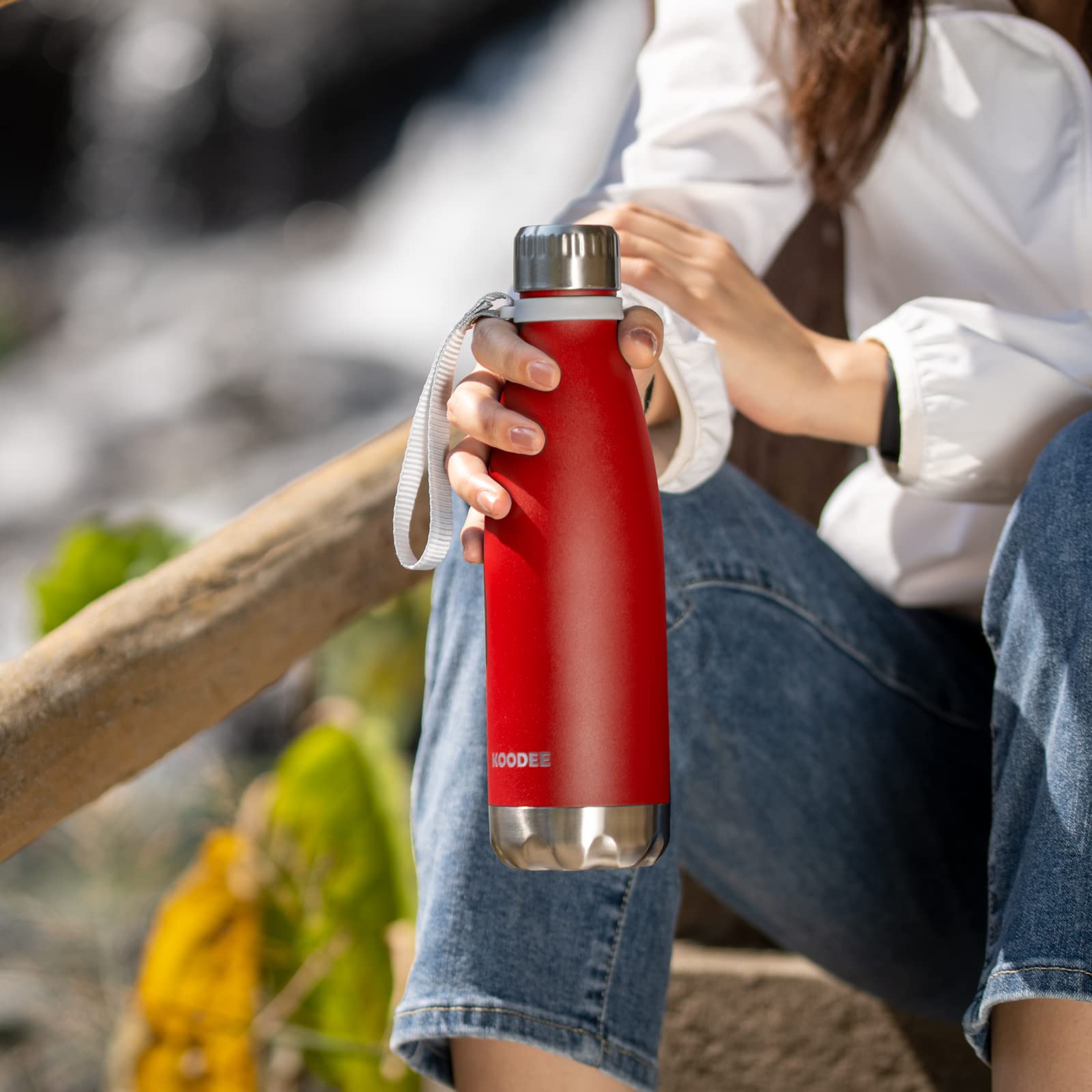 koodee 17 oz Stainless Steel Water Bottle-Double Wall Vacuum Insulated Sports Water Bottle for Girls，Cola Shape Leak Proof Sports Flask (Canyon Red)