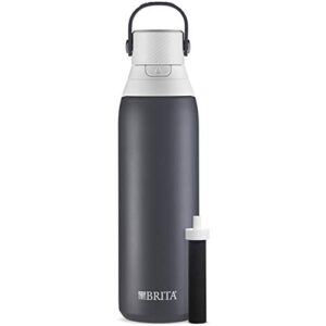 brita stainless steel premium filtering water bottle, bpa-free, replaces 300 plastic water bottles, filter lasts 2 months or 40 gallons, includes 1 filter, kitchen accessories, carbon - 20 oz.