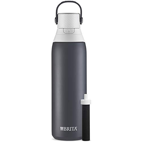 Brita Stainless Steel Premium Filtering Water Bottle, BPA-Free, Replaces 300 Plastic Water Bottles, Filter Lasts 2 Months or 40 Gallons, Includes 1 Filter, Kitchen Accessories, Carbon - 20 oz.