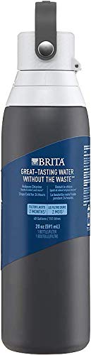 Brita Stainless Steel Premium Filtering Water Bottle, BPA-Free, Replaces 300 Plastic Water Bottles, Filter Lasts 2 Months or 40 Gallons, Includes 1 Filter, Kitchen Accessories, Carbon - 20 oz.