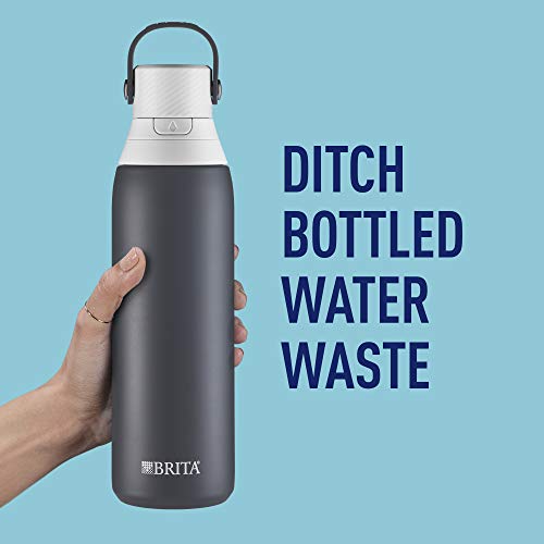 Brita Stainless Steel Premium Filtering Water Bottle, BPA-Free, Replaces 300 Plastic Water Bottles, Filter Lasts 2 Months or 40 Gallons, Includes 1 Filter, Kitchen Accessories, Carbon - 20 oz.