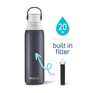 Brita Stainless Steel Premium Filtering Water Bottle, BPA-Free, Replaces 300 Plastic Water Bottles, Filter Lasts 2 Months or 40 Gallons, Includes 1 Filter, Kitchen Accessories, Carbon - 20 oz.