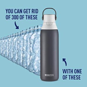 Brita Stainless Steel Premium Filtering Water Bottle, BPA-Free, Replaces 300 Plastic Water Bottles, Filter Lasts 2 Months or 40 Gallons, Includes 1 Filter, Kitchen Accessories, Carbon - 20 oz.