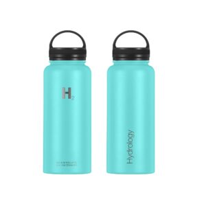 H2 Hydrology Sport Water Bottle 3 LIDS (Straw Lid & Spout Lid) | Double Wall Vacuum Insulated Stainless Steel Wide Mouth | Sports Hot & Cold Leak Proof Sweat Free Thermos (32 oz, Aquamarine)