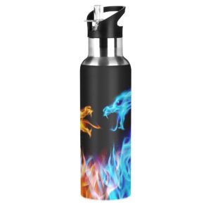 dragon water bottle kids fire dragon thermos bottle with straw lid for boys leakproof insulated stainless steel water flask school bottle 20 oz